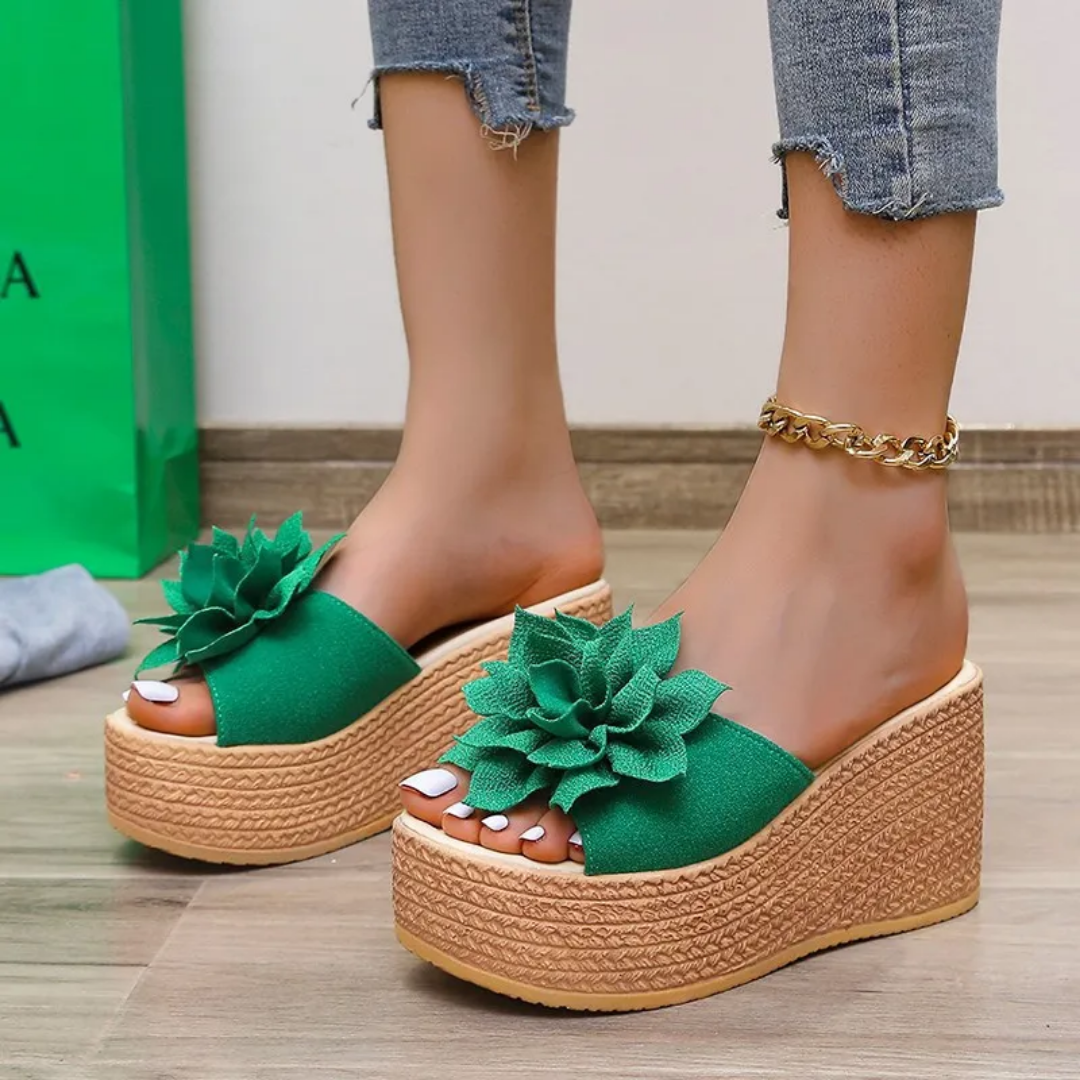Chère | Floral Platform Wedge Sandals
